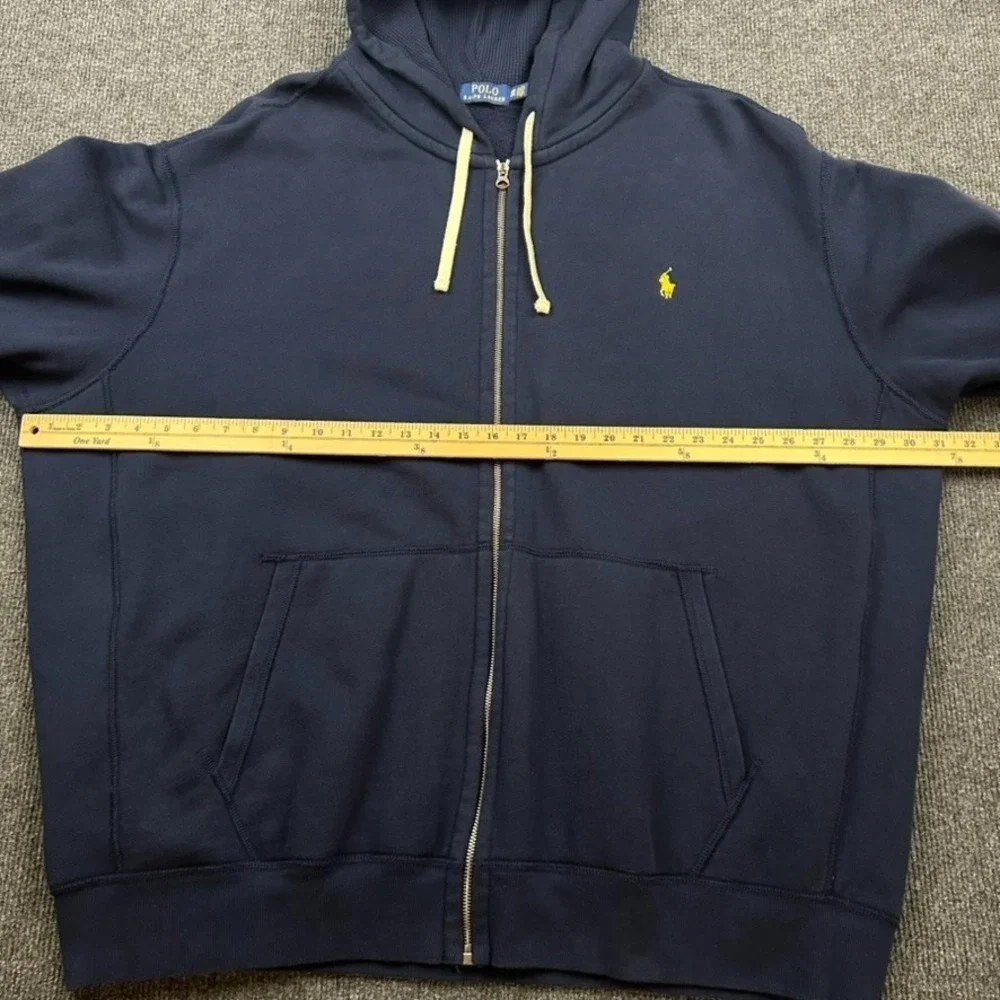 Polo Ralph Lauren Men's 4XB Full Zip Hoodie Sweater Blue Heavyweight Yellow Pony